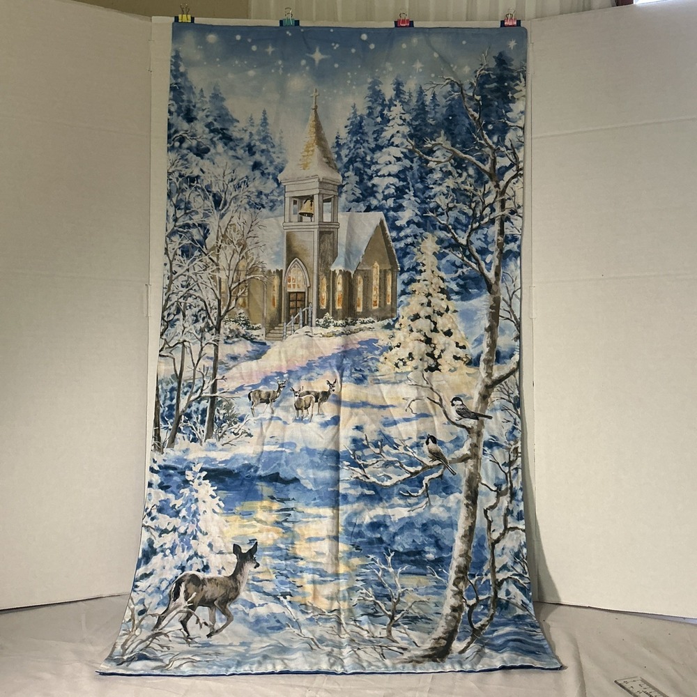 Handmade Large Christmas Flag Church Scenery With Does Walking In Snow